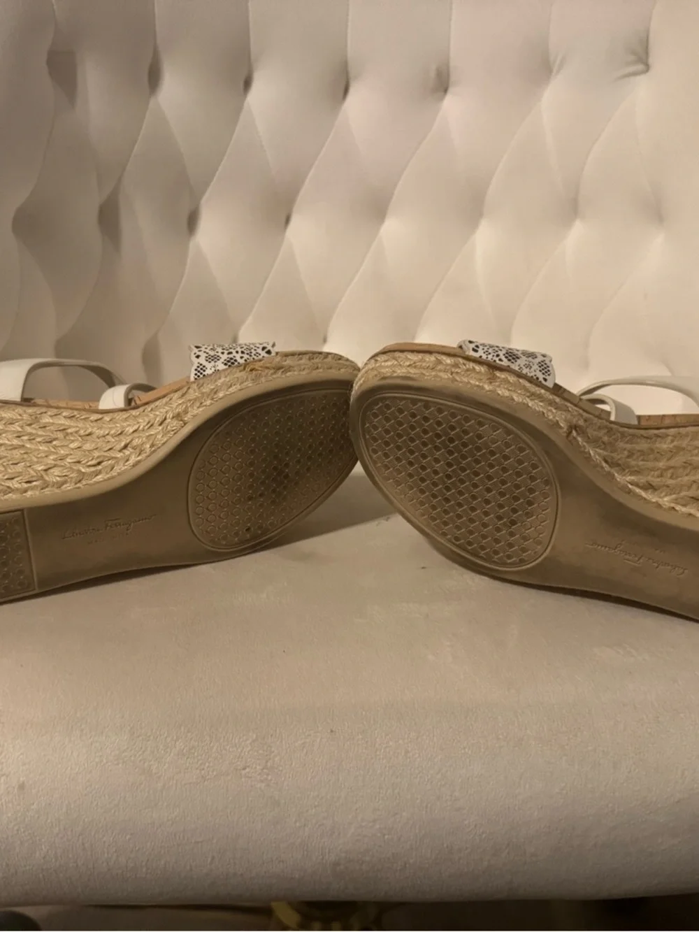 Salvatore Ferragamo White Laser-Cut Cork Wedge Sandals